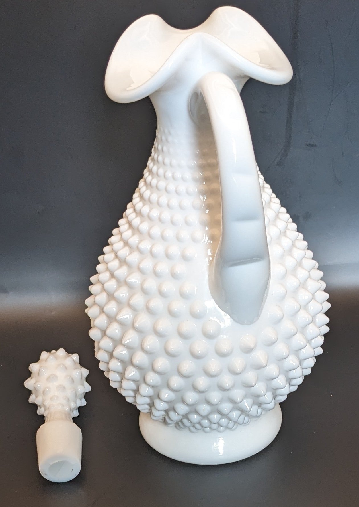 Vintage Fenton 13" White Hobnail Wine Decanter