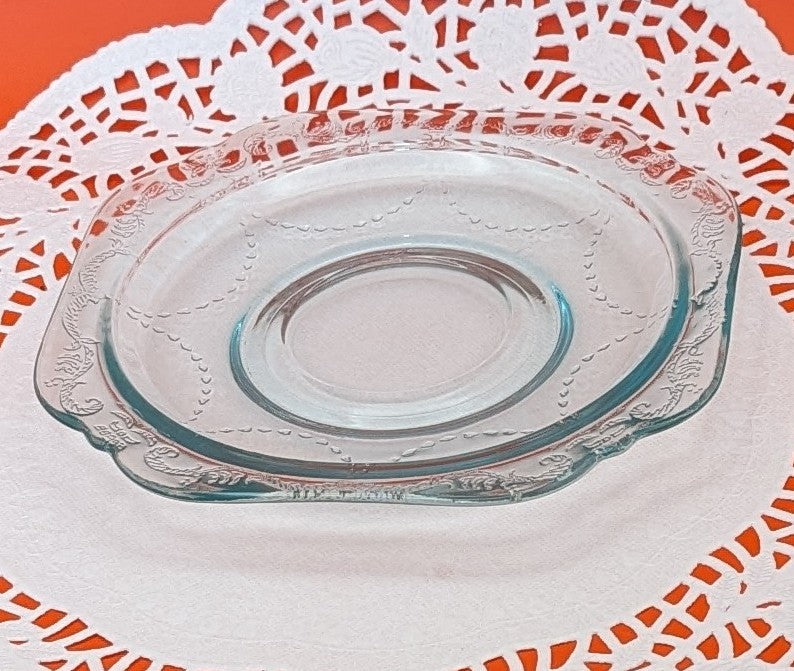 Vintage Indiana Federal Glass Teal Madrid Recollection Teacup and Saucer