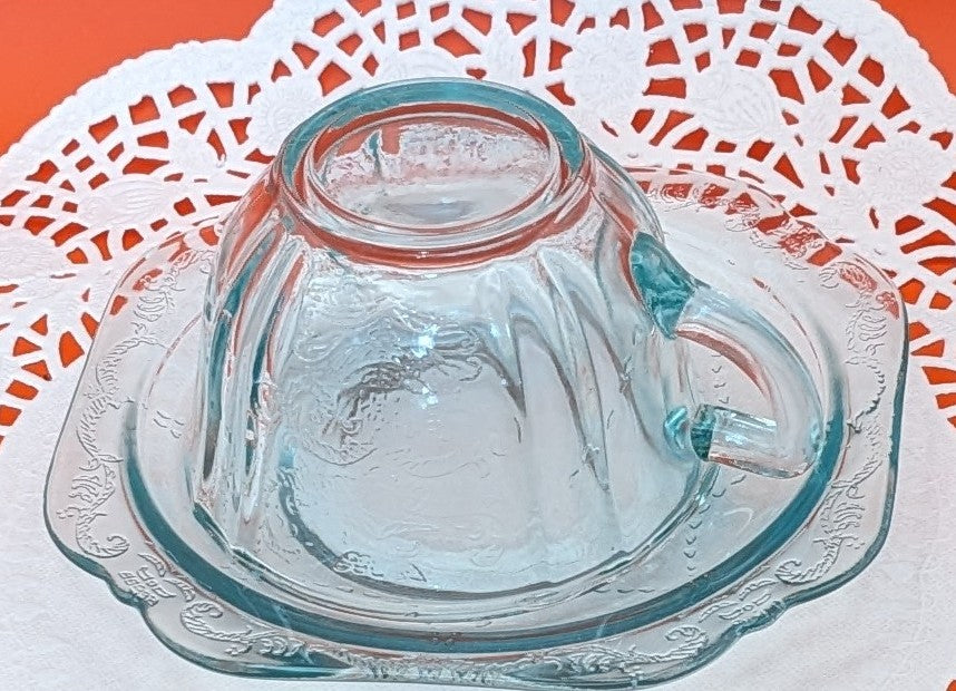 Vintage Indiana Federal Glass Teal Madrid Recollection Teacup and Saucer