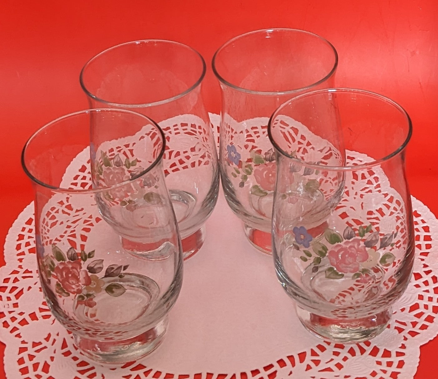 Set of 4 Libbey Pfaltzgraff Tea Rose Tumblers / Water Glasses