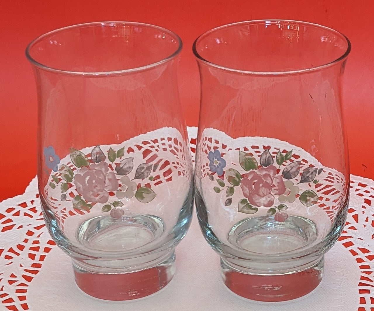Set of 4 Libbey Pfaltzgraff Tea Rose Tumblers / Water Glasses