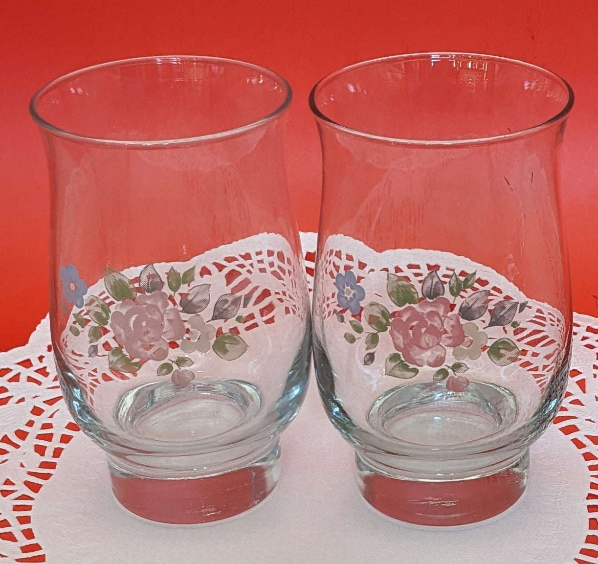 Set of 4 Libbey Pfaltzgraff Tea Rose Tumblers / Water Glasses