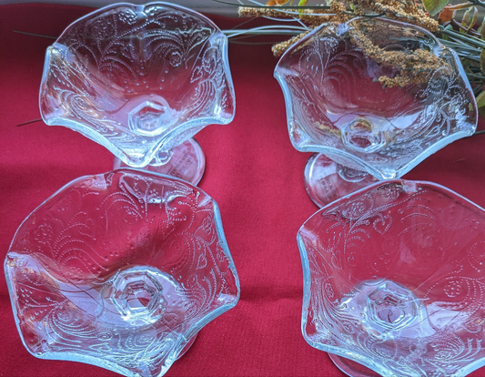 Set of 4 Vintage Crystal  Ice Cream Sherbet Bowls