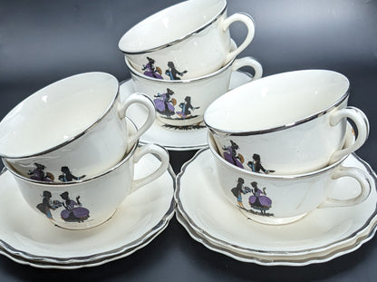 Cononsburg Pottery Keystone Courting Couple Teacups Set/ Set of 6