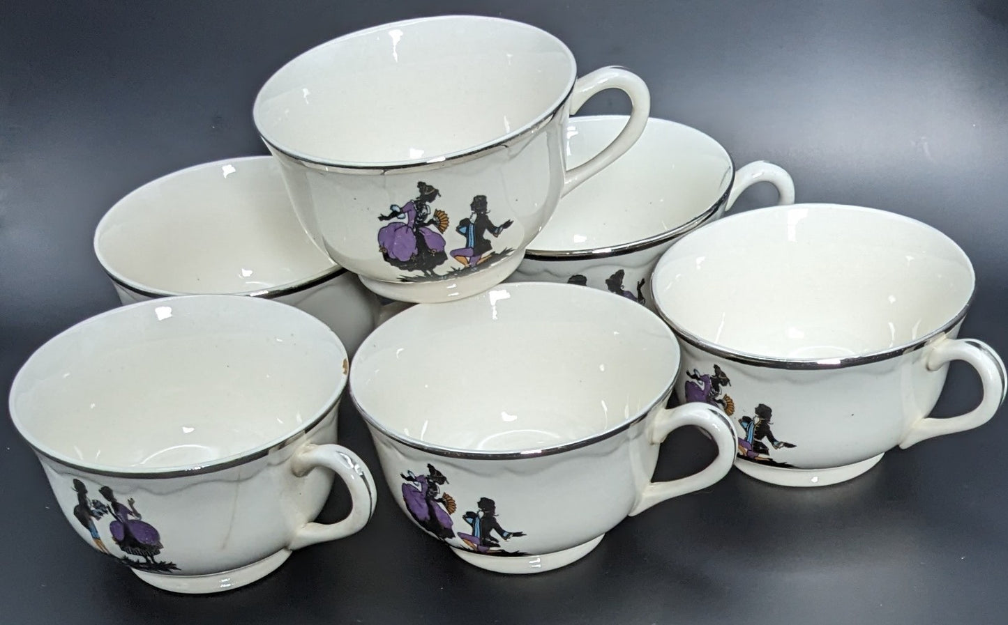 Cononsburg Pottery Keystone Courting Couple Teacups Set/ Set of 6