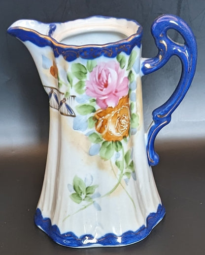 Antique Royal Nippon Hand-Painted Cobalt Blue Pitcher, Flower Vase