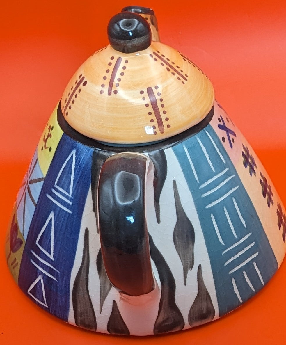 South African Hand-Painted Tribal Ceramic 32 Ounces Teapot/ Coffee Pot