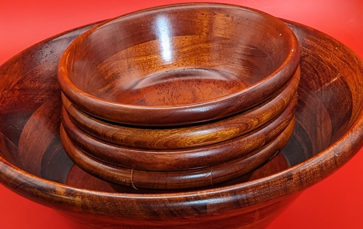 Brown Hardwood / Wooden Salad Bowl Set