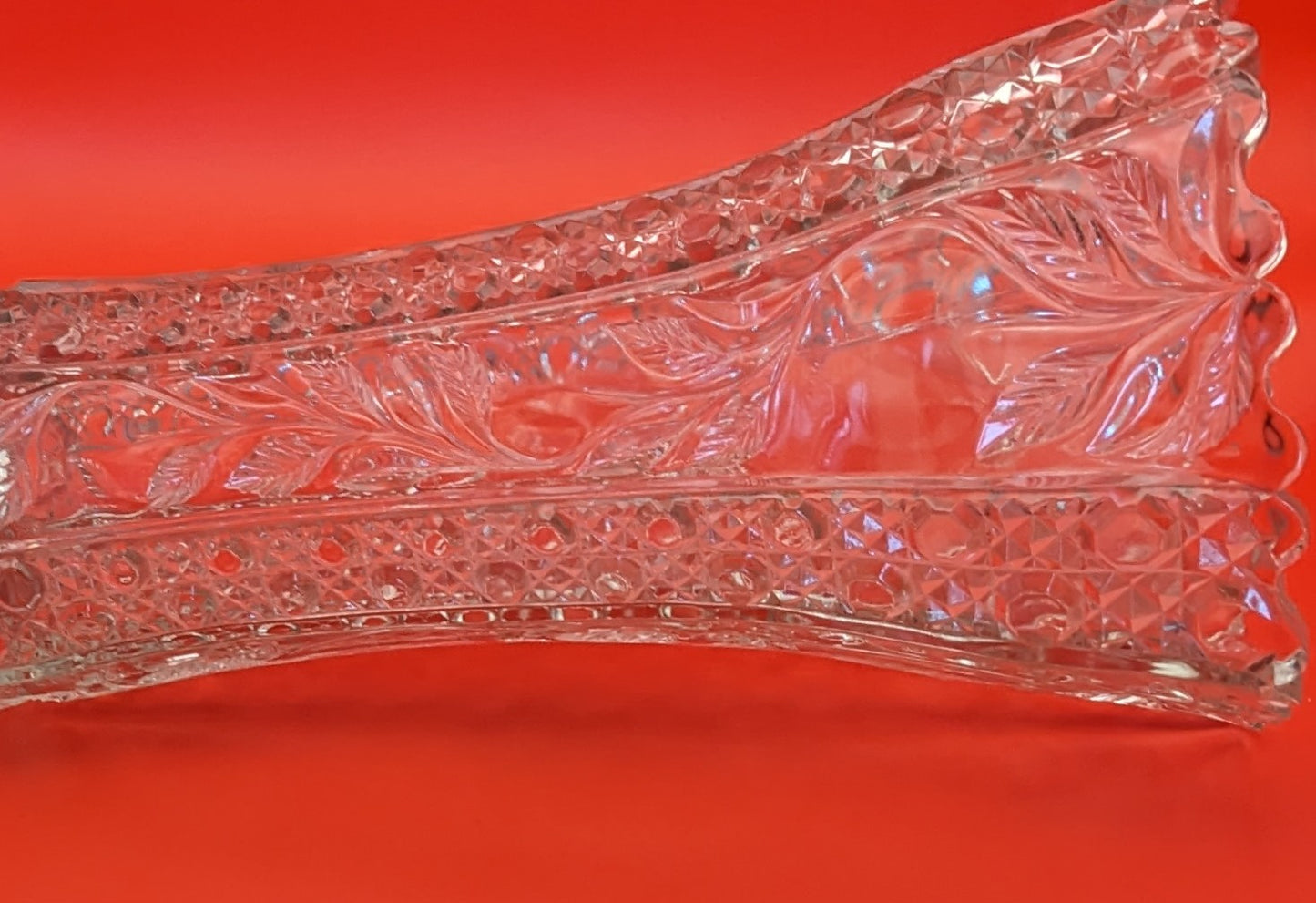 Vintage Bohemia Crystal 6 Sided Diamond Cut Flowers and Coin 12" Vase