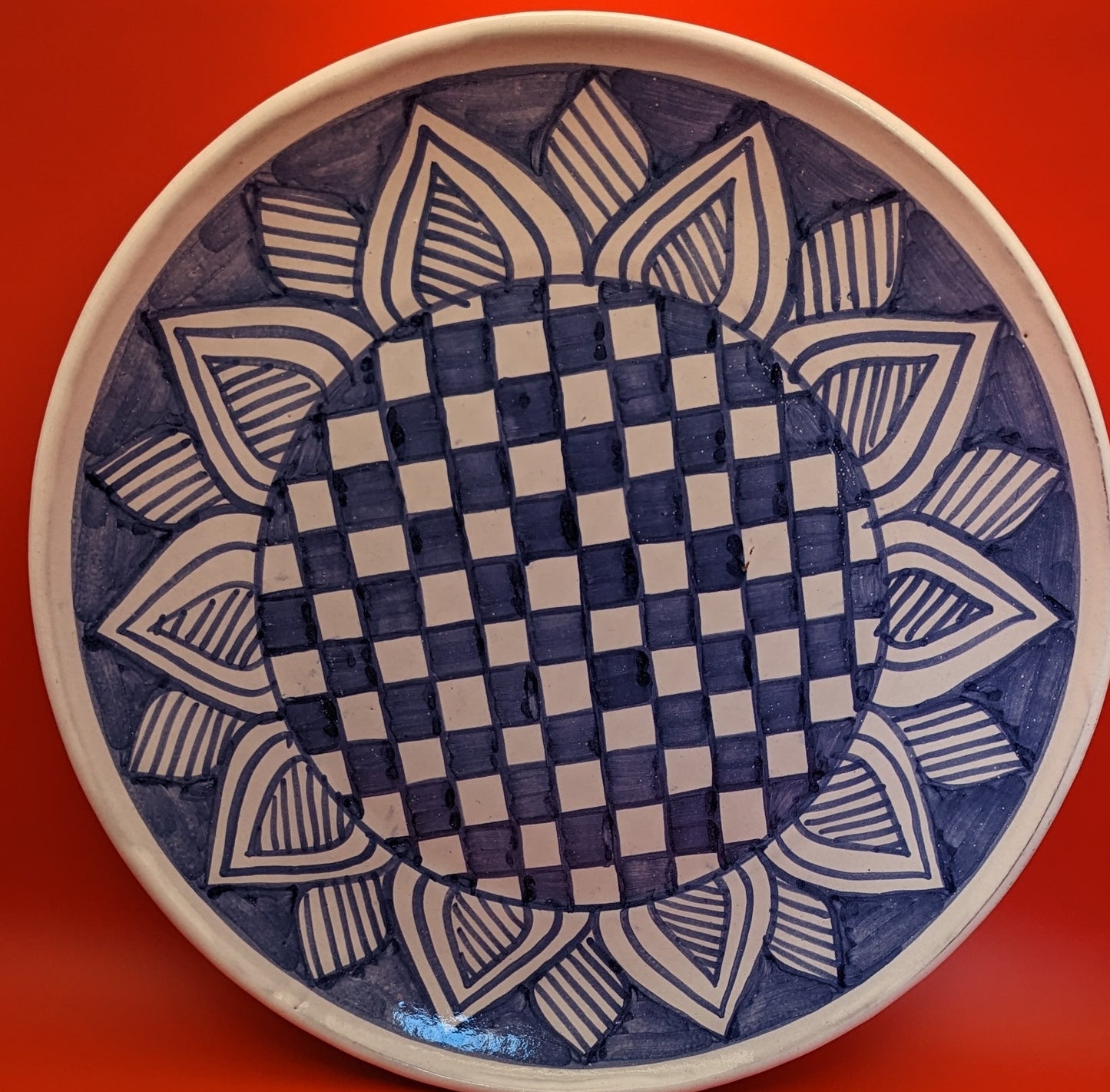 Vintage Blue & White Diamond Pattern Made in Portugal Plate/ Platter