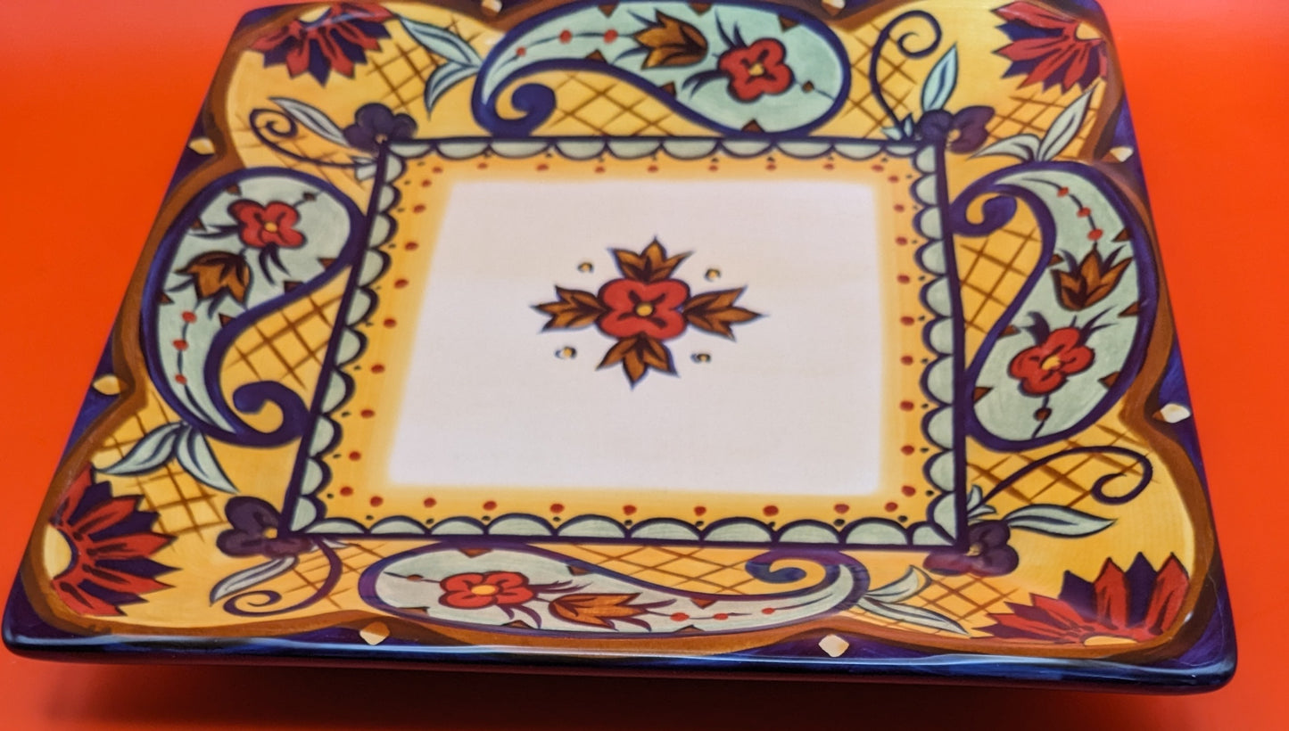 Crown Jewel by Corsica. Hand-Painted Square Ceramic Salad Plate.