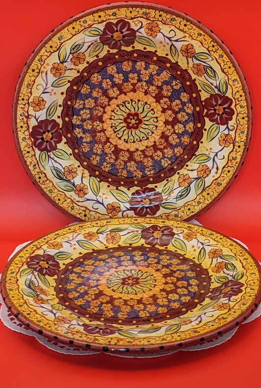 Pier 1 Helena Pattern Floral Burgandy, Yellow 10.75" Dinner Plate