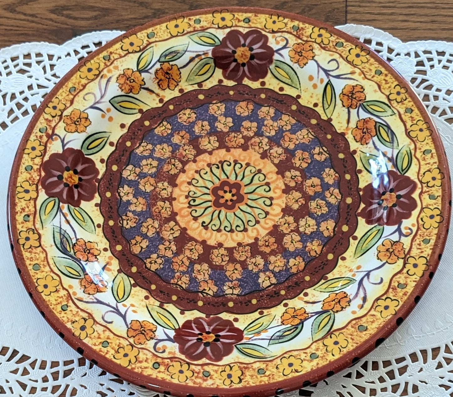 Pier 1 Helena Pattern Floral Burgandy, Yellow 10.75" Dinner Plate