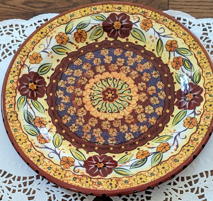 Pier 1 Helena Pattern Floral Burgandy, Yellow 10.75" Dinner Plate