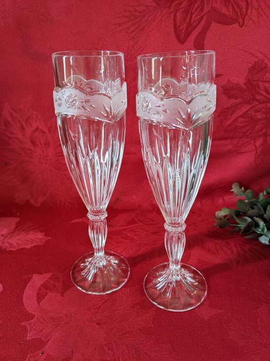 Oneida Candlestick Set of 2 Crystal Champagne Flute Glasses