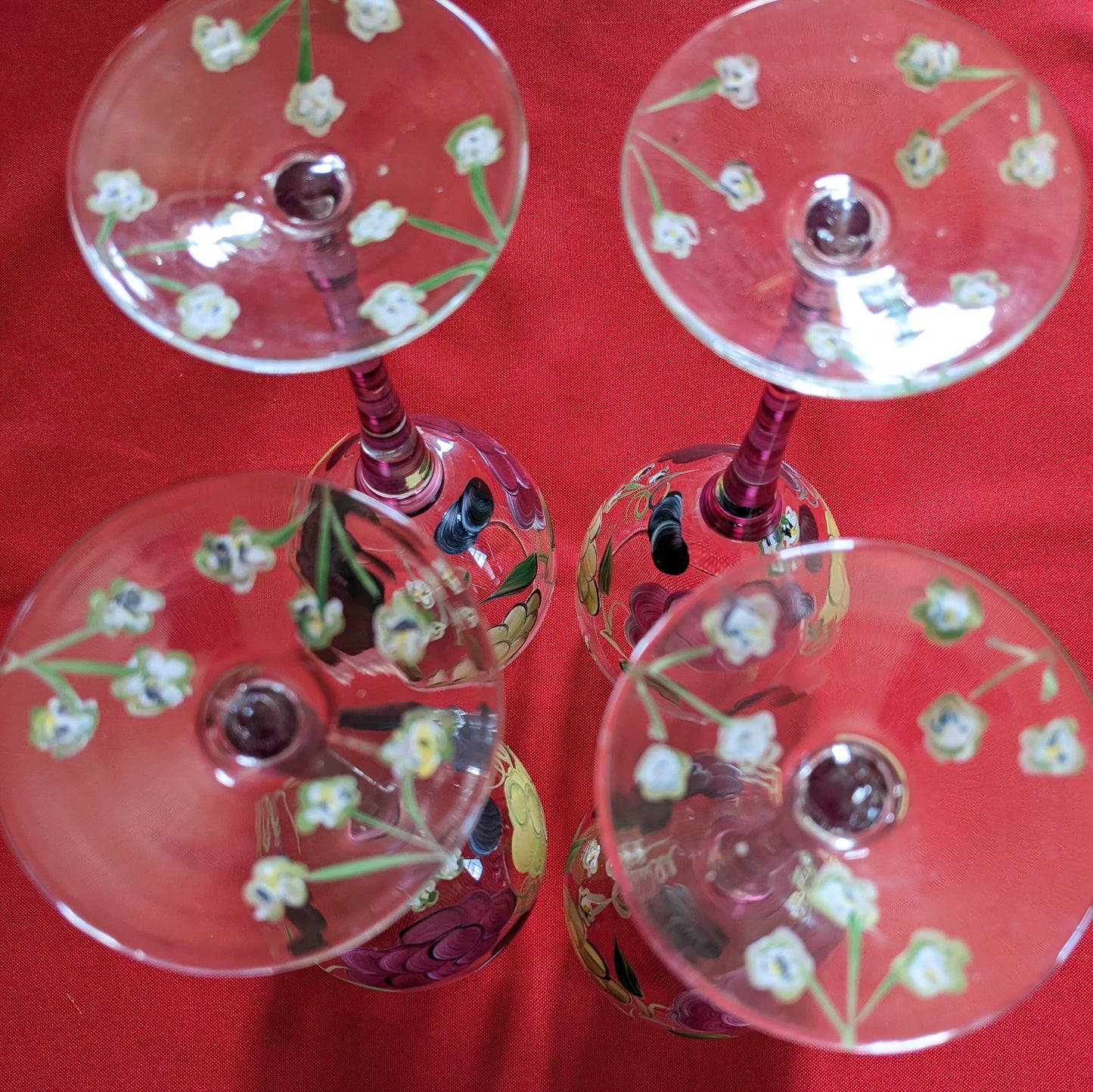 Lot of 4 Hand Painted Flute Champagne Glasses