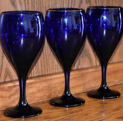 Vintage Libbey 2pc Cobalt Blue Gold Rimmed Wine/Water Goblet