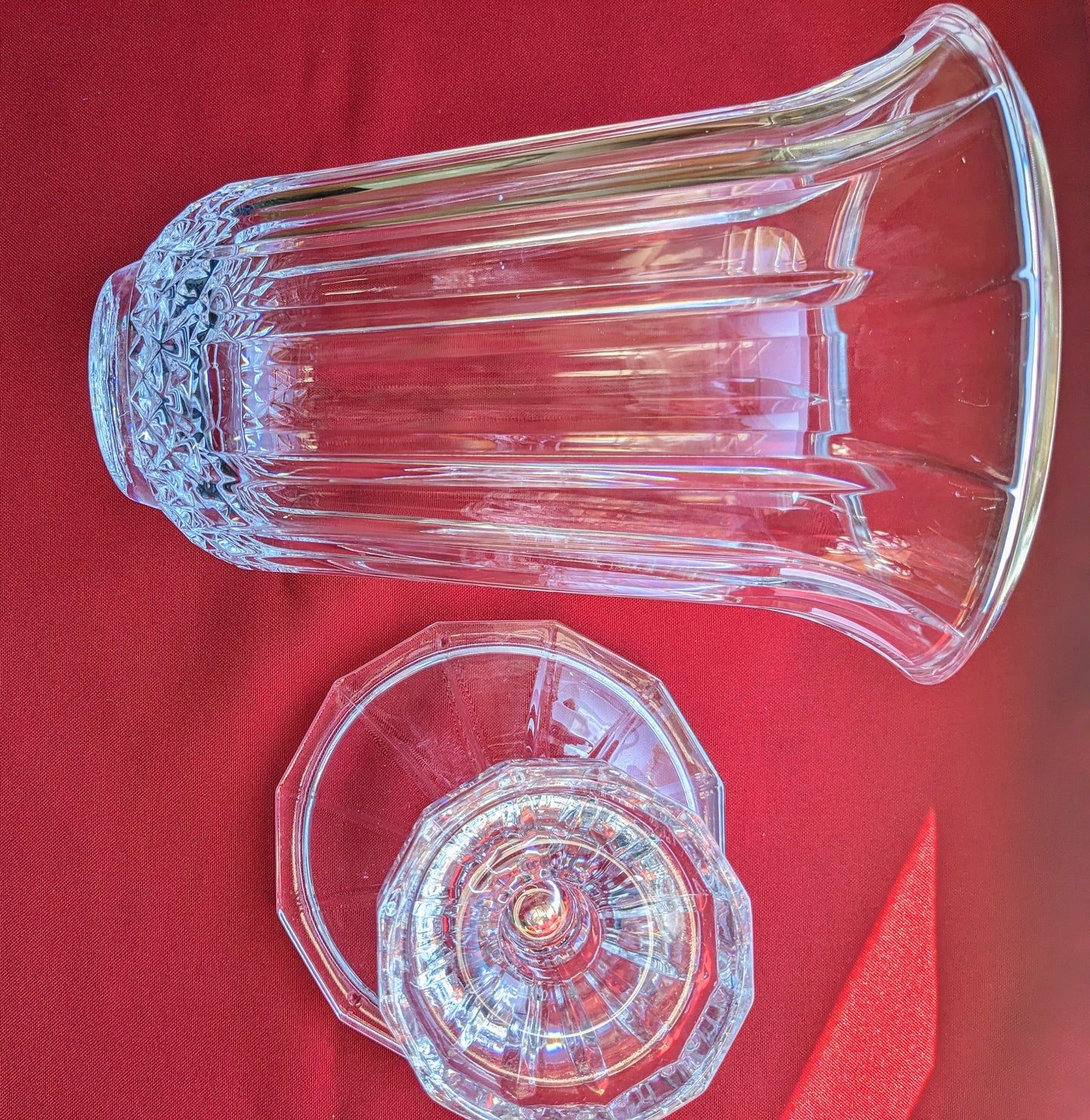 St George Toscany Lead Crystal 2pc Hurricane Lamp/Centerpiece Candle Holder